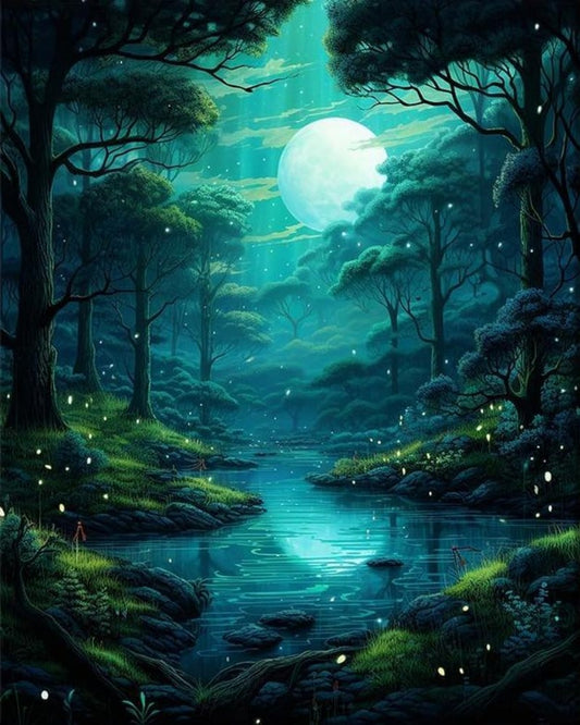 Soir de pleine lune en fôret